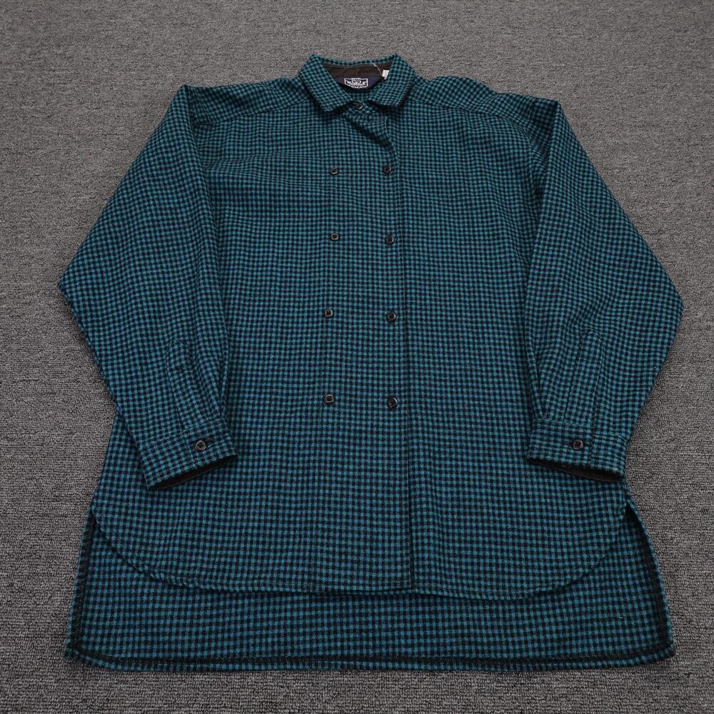 Vintage Woolrich Jacket Womens 10 Green Wool Plaid Double Breasted Shirt Jacket